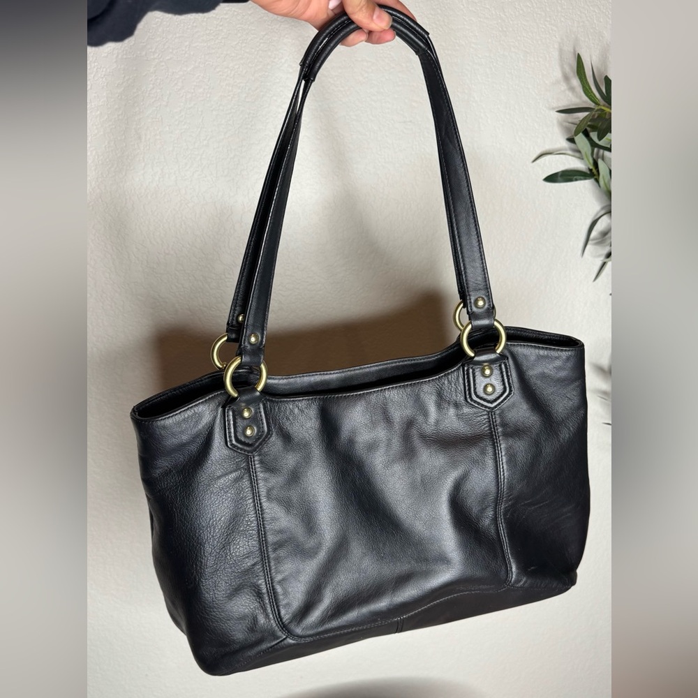 Y2K Coach Vintage‎ Black Leather Shoulder Bag Buckle Front Purse Medium Handbag - Picture 3 of 7
